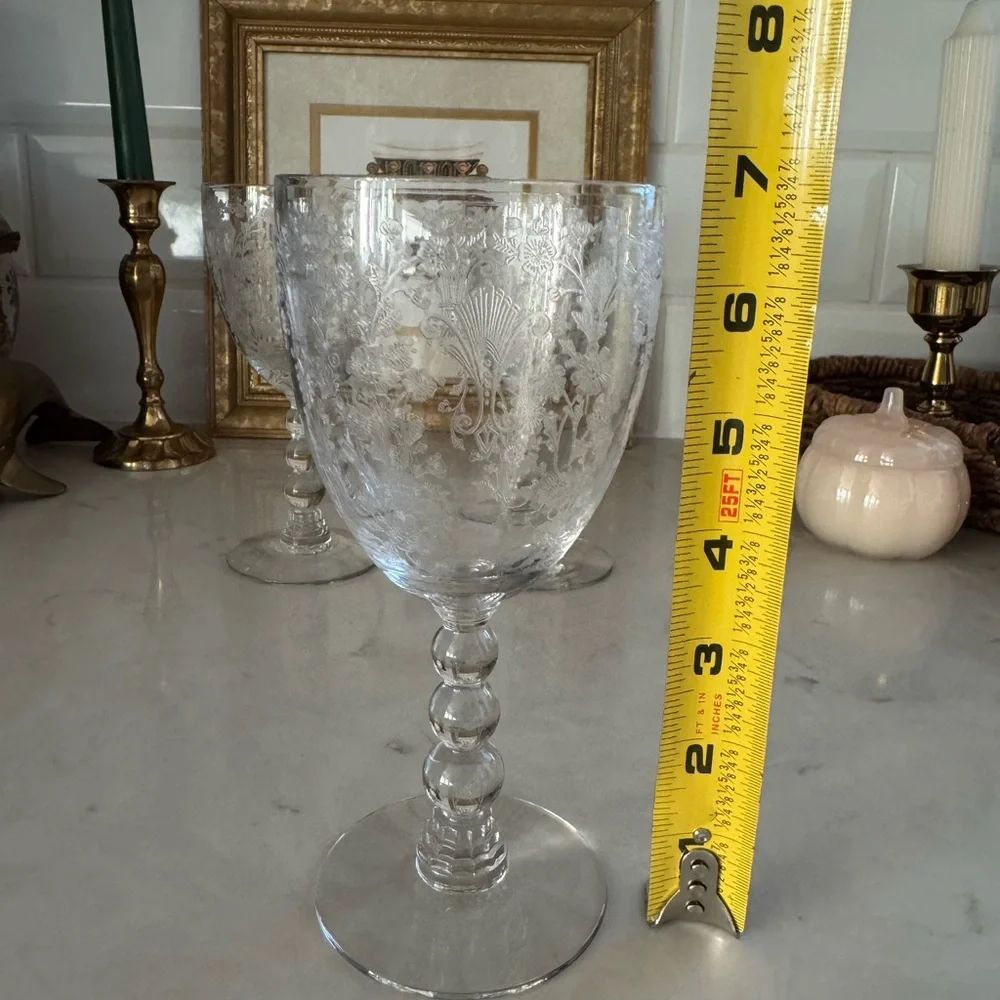 Duncan&Miller First Love Wine Goblet 6 3/4” Vintage Floral Etched Set of 3 - Picture 9 of 10